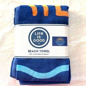 NWT Life is Good Sunshine Blue and Yellow Beach Towel 34 X 64